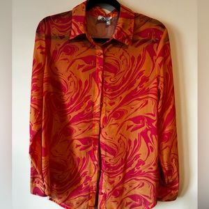 Princess Polly. Size M. Orange and Pink Long Sleeve Button Up